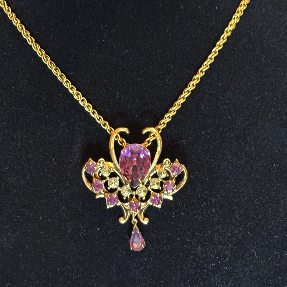 Goldette Gold Tone and Amethyst Pendant Necklace or Pendant